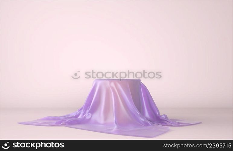 Empty podium covered with lilac cloth. 3d.. Empty podium covered with lilac cloth. 3d illustration