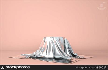 Empty podium covered with silver cloth. 3d.. Empty podium covered with silver cloth. 3d illustration