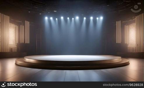 Empty podium on the stage with spotlights. 3D rendering.