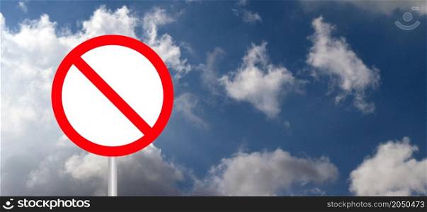 Empty red circle signboard, road sign on blue Sky. Stop halt allowed. Do not enter danger, warning icon. Vector attention forbidden caution or admittance signs. No ban allowed symbols Highway road prohibited emergency beware