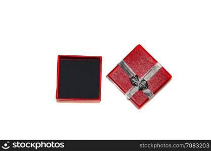 empty red gift box isolated on white background. Top view