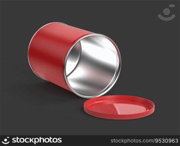 Empty red metal can on dark grey background