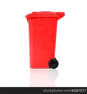 empty red recycling bin
