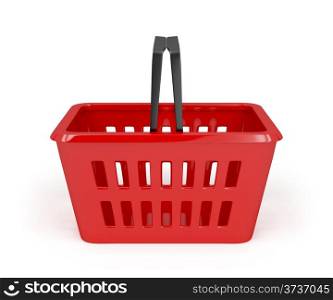 Empty red shopping basket on white background