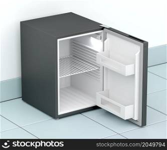 Empty refrigerator in the kitchen