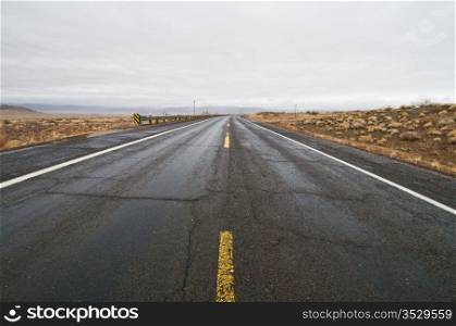 Empty road on a wet winter day near Hackberry, Arizona