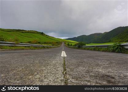 Empty roads in the countryside on the island of Saint Michael (Sao Miguel) in the Azores, Portugal