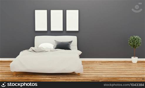 Empty room, bed room dark wall on wooden floor .3D rendering