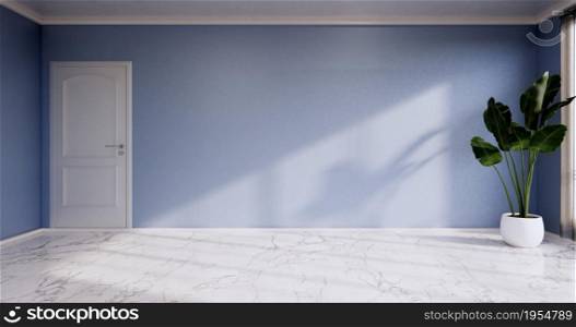 Empty room - Clean room ,Minimalist interior design, blue wall on granite tiles floor. 3d rendering