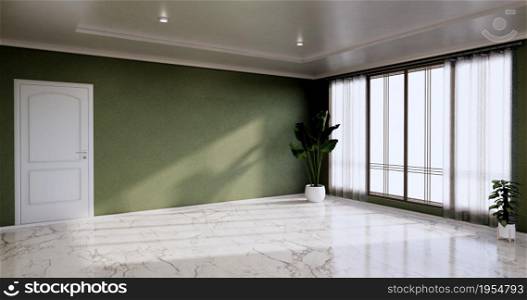 Empty room - Clean room ,Minimalist interior design, Green wall on granite tiles floor. 3d rendering