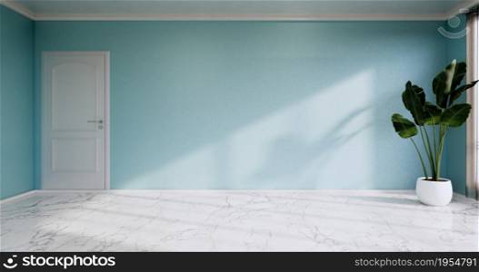 Empty room - Clean room ,Minimalist interior design, Mint wall on granite tiles floor. 3d rendering