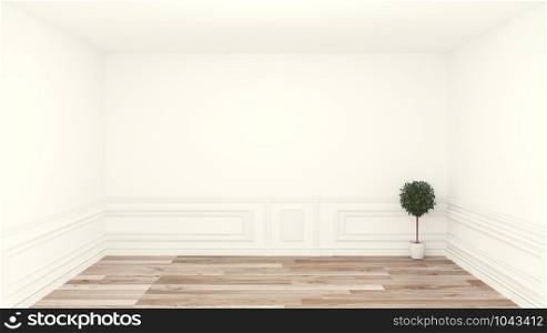 Empty room, clean room,wood floor white wall background. 3D rendering