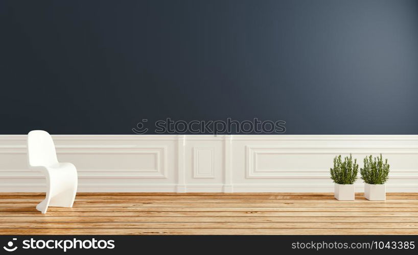 Empty room, Dark wall modern room on floor wooden comtemporary style .3D rendering