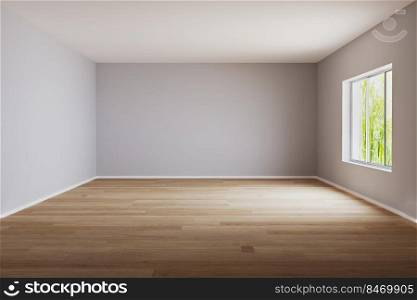 Empty room for mockup. Empty room with light wall and wooden floor.3d rendering.