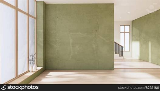 Empty room - green wall on wood floor interior