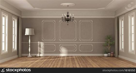 Empty room in classic style with fllor l&and plants - 3d rendering. Empty room in classic style
