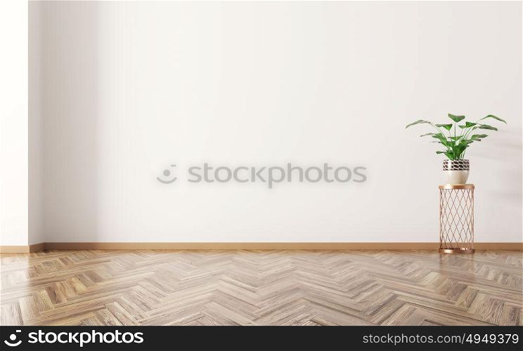 Empty room interior background, houseplant on the wooden floor 3d rendering