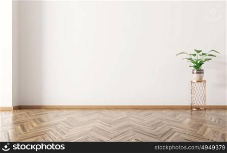 Empty room interior background, houseplant on the wooden floor 3d rendering