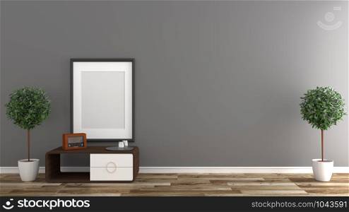 Empty room interior ,Black wall background on wooden floor. 3D rendering