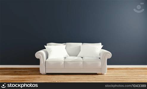Empty room interior design, sofa and pillow on dark wall background. 3D rendering