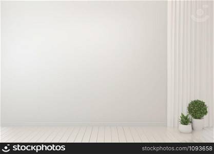 Empty Room Interior White Background and plants. 3d rendering