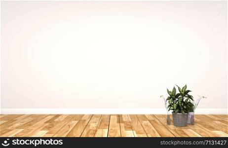 Empty room interior with glass vase with branch 3d. rendering