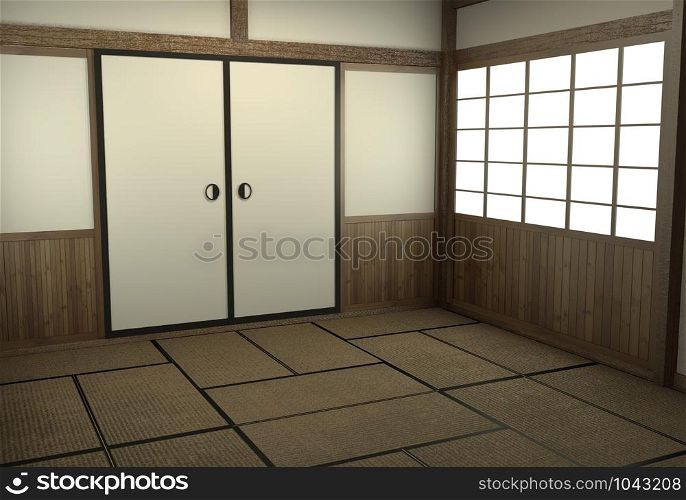 Empty room japanese style with door japan style.3D rendering