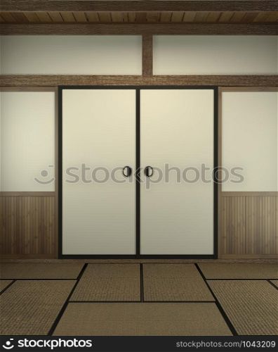 Empty room japanese style with door japan style.3D rendering