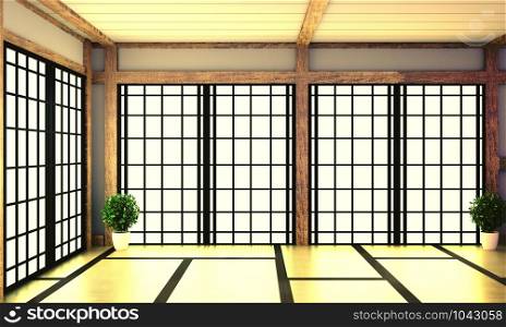 Empty Room japanese with tatami mat design . 3D rendering