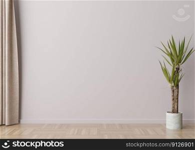 Empty room, light gray wall and parquet floor. Curtain and plant. Mock up interior. Free, copy space for your furniture, picture and other objects. 3D rendering. Empty room, light gray wall and parquet floor. Curtain and plant. Mock up interior. Free, copy space for your furniture, picture and other objects. 3D rendering.