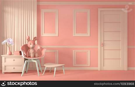 Empty room Living coral color 2019 design new year.3D rendering