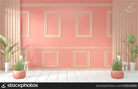 Empty room Living coral color 2019 design new year.3D rendering