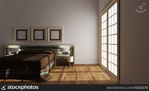 Empty room - modern bed room interior. 3D renderingv