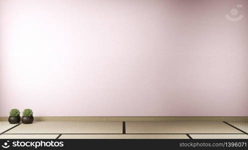 Empty room pink sakura on wooden floor interior design.3D rendering