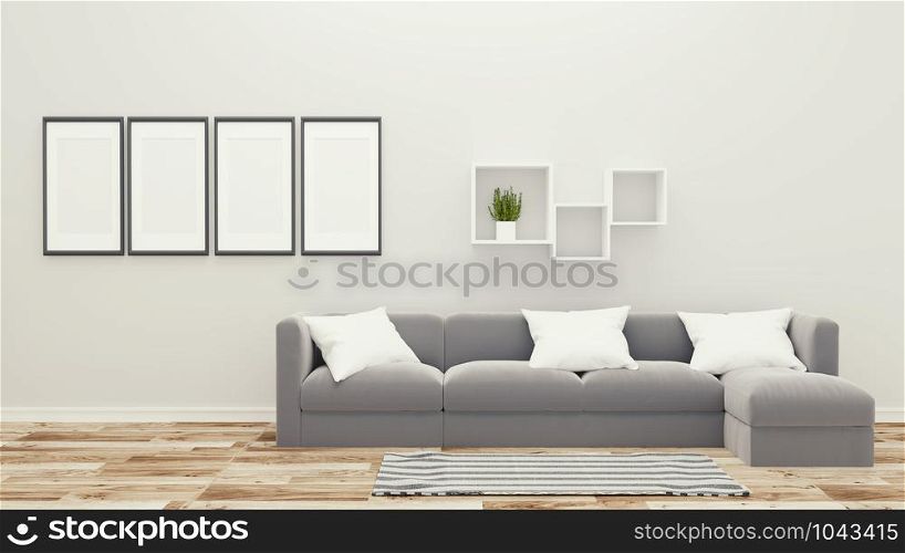empty room , sofa and carpet, tropical style. 3D rendering