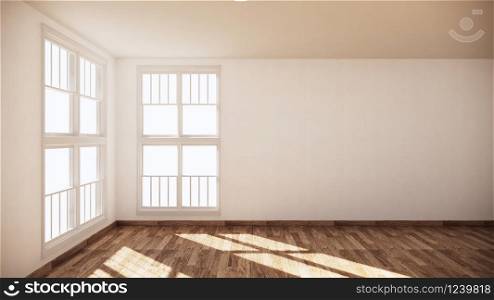 Empty room white on wooden floor interior design. 3D rendering