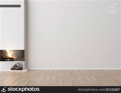 Empty room, white wall and parquet floor. Fireplace. Mock up interior. Free, copy space for your furniture, picture and other objects. 3D rendering. Empty room, white wall and parquet floor. Fireplace. Mock up interior. Free, copy space for your furniture, picture and other objects. 3D rendering.