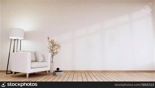 Empty room - white wall on wood floor interior and decorations plants. 3D rendering