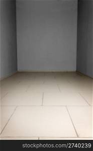 Empty room with grey and stone tiles at the floor. Background