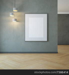 empty room with light and blank pictures, 3d rendering