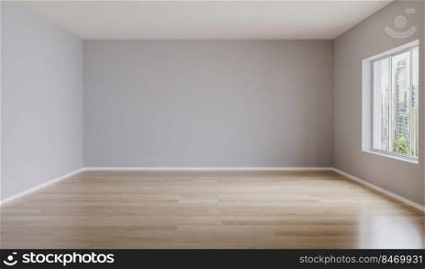 Empty room with light walls and wooden floor. Empty room for mockup. 3d rendering