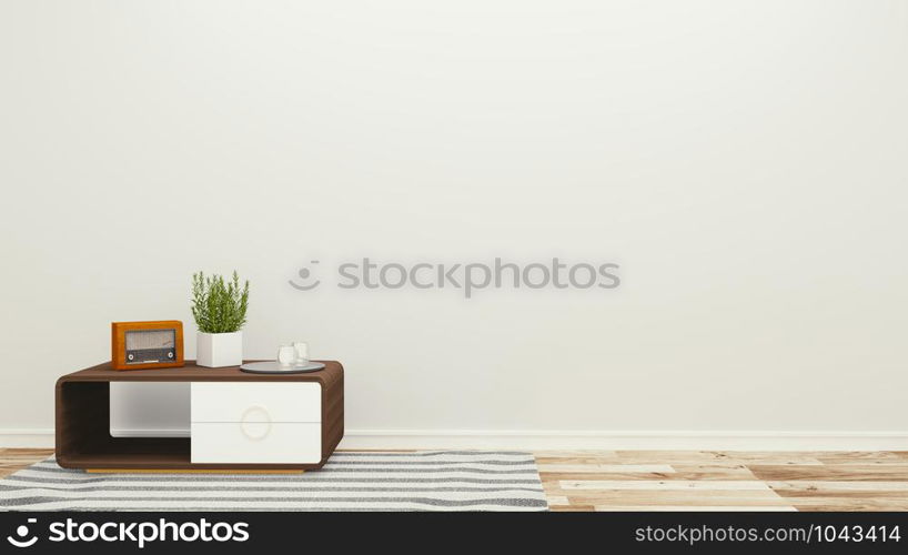 empty room with table and plants, tropical style. 3D rendering