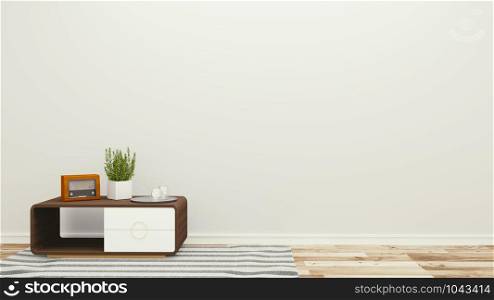 empty room with table and plants, tropical style. 3D rendering