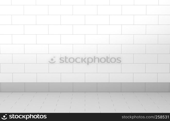 Empty room with tiled wall and floor, 3D illustration