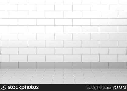 Empty room with tiled wall and floor, 3D illustration