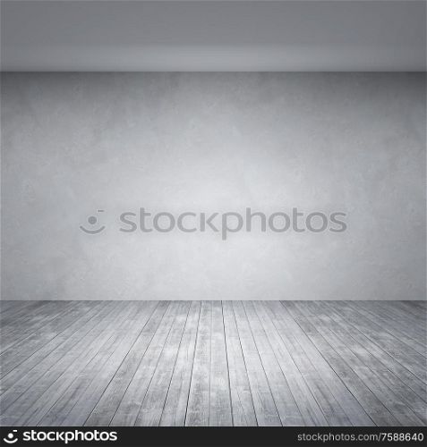 empty room with white wall and wooden floor, 3d rendering