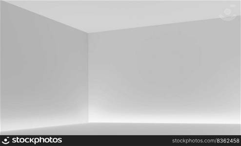 Empty room with white walls, floor and ceiling and with opening in ceiling for lighting, 3D render