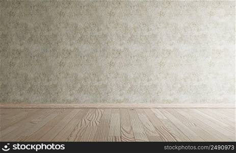 Empty room with wooden floor and raw concrete wall in dark to≠v∫a≥sty≤background. Interior arχtecture and construction material wallpaper concept. 3D illustration rendering