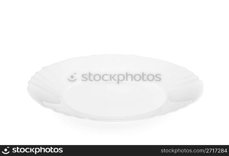 Empty rounded white plate isolated from background