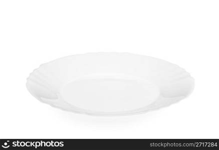 Empty rounded white plate isolated from background